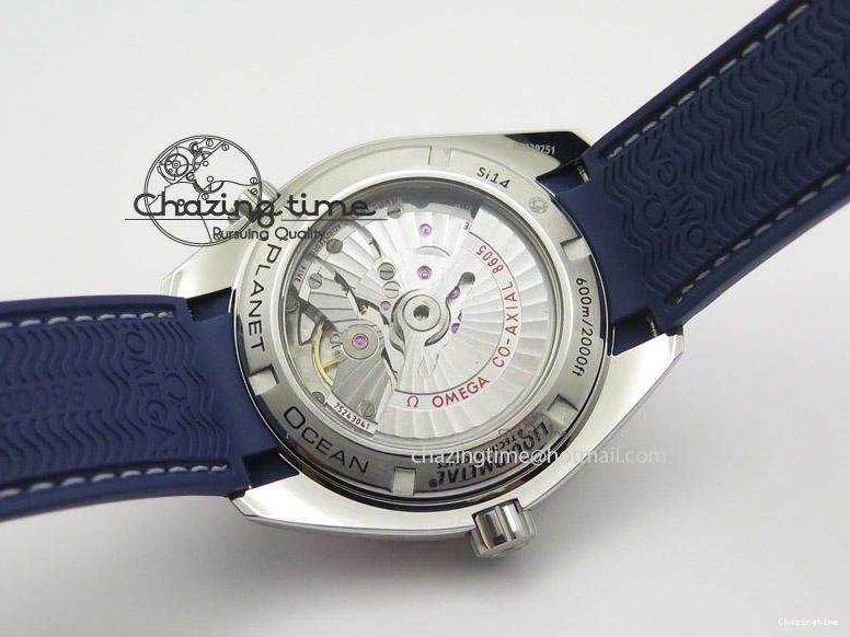 0307 HighPerformance Seamaster Planet Ocean GMT 600M Blue Dial SS On Blue Rubber Strap A 8278
